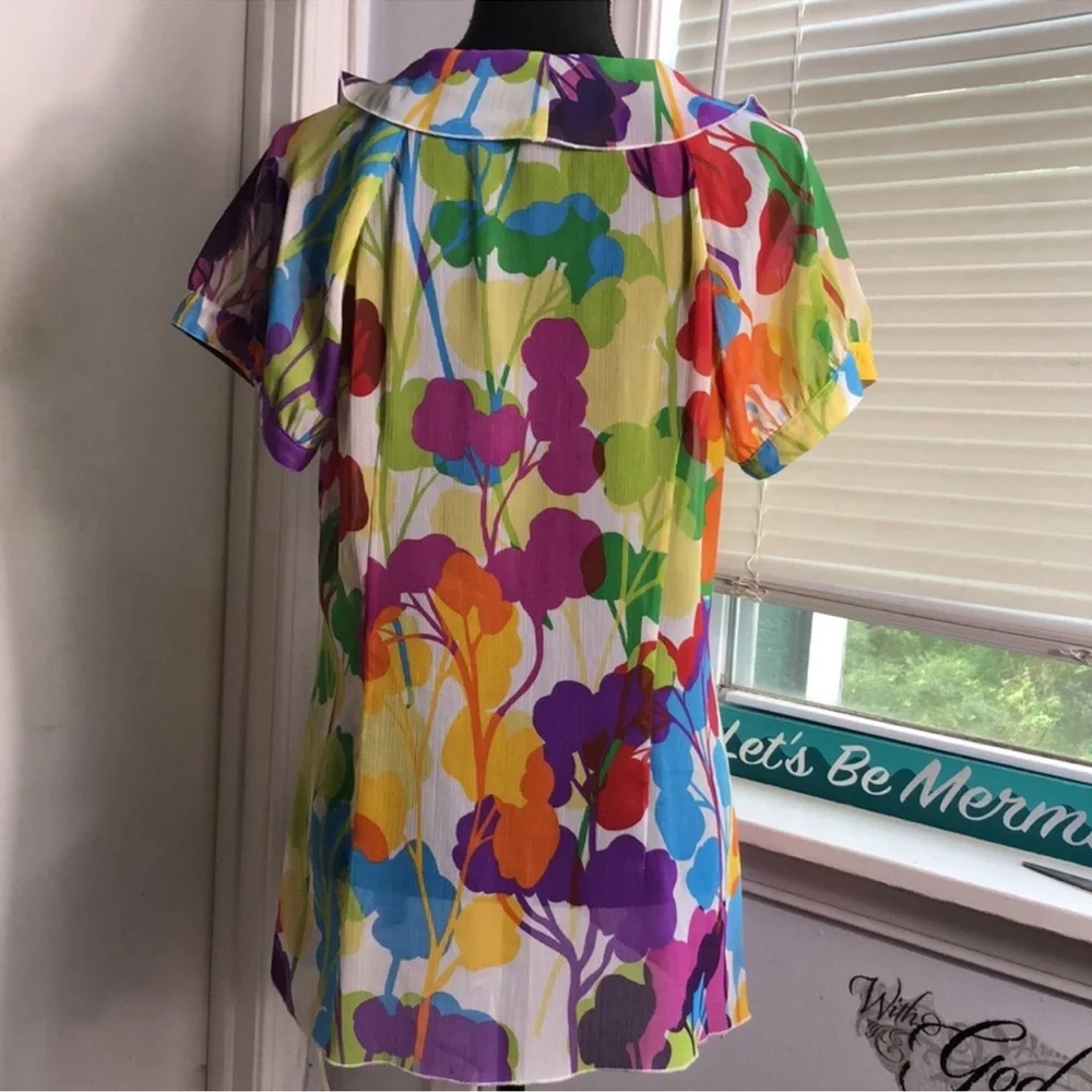 Spense womens Floral, Feminine Ruffle Neck Shear Blouse Sz L - Picture 6 of 6